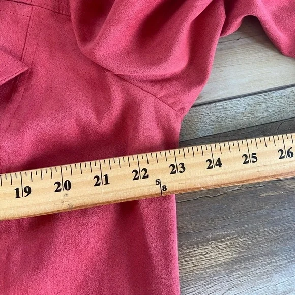 Talbots Dress Size 14W Cherry Pink Long Vintage Faux Suede Stretch Long Sleeve - Picture 8 of 11